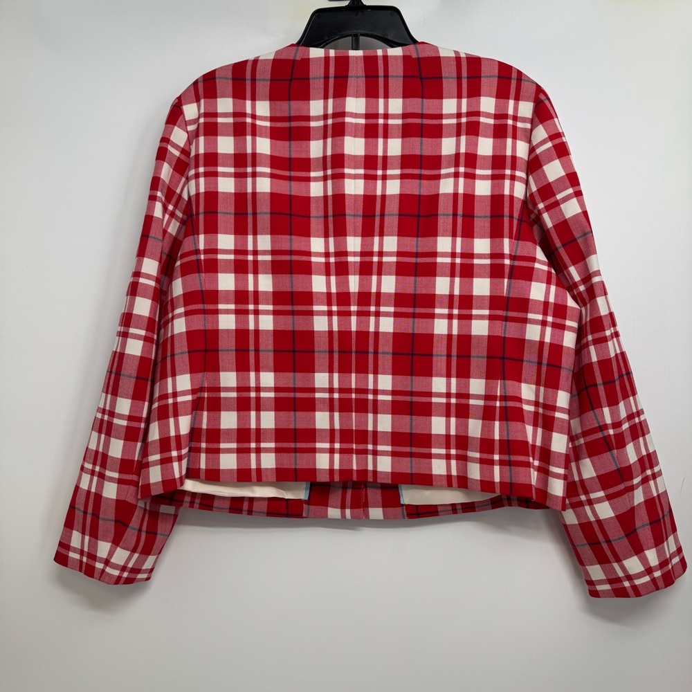 J Crew Collection Size 16 vibrant flame red plaid city wool Lady Jacket BV222 - Picture 4 of 12
